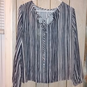 Navy Blue and White Blouse